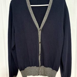 Loro Piana Navy and Gray V-Neck Sweater